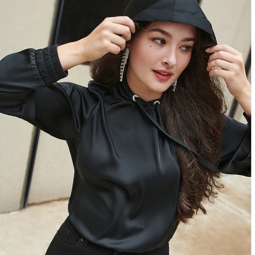 Express Silky Banded Waist Hooded Shirt NWT, XS & S